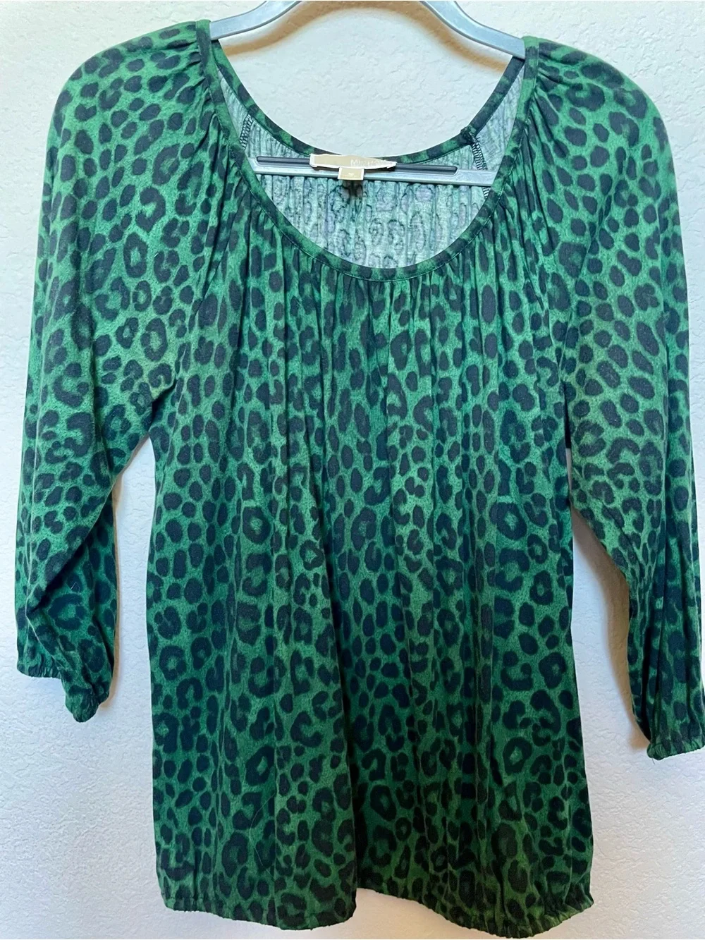 Michael Kors Medium Green Animal-Print Scoop Neck Blouse